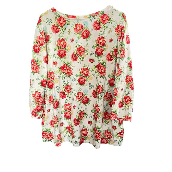 The Pioneer Woman Floral V-Neck Tunic Blouse XXL White Red Green - Picture 2 of 7